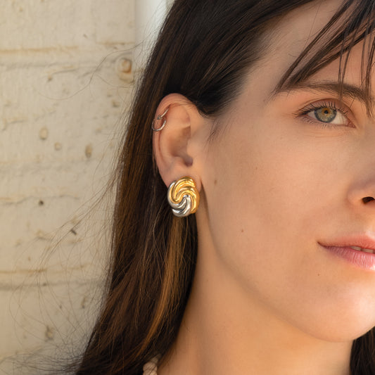 Mixed Metal Swirl Sculptural Stud Earrings