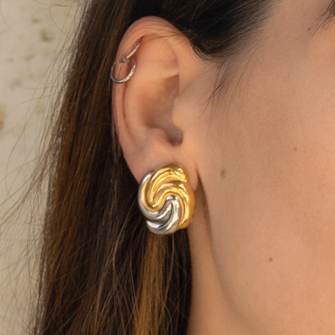 Mixed Metal Swirl Sculptural Stud Earrings