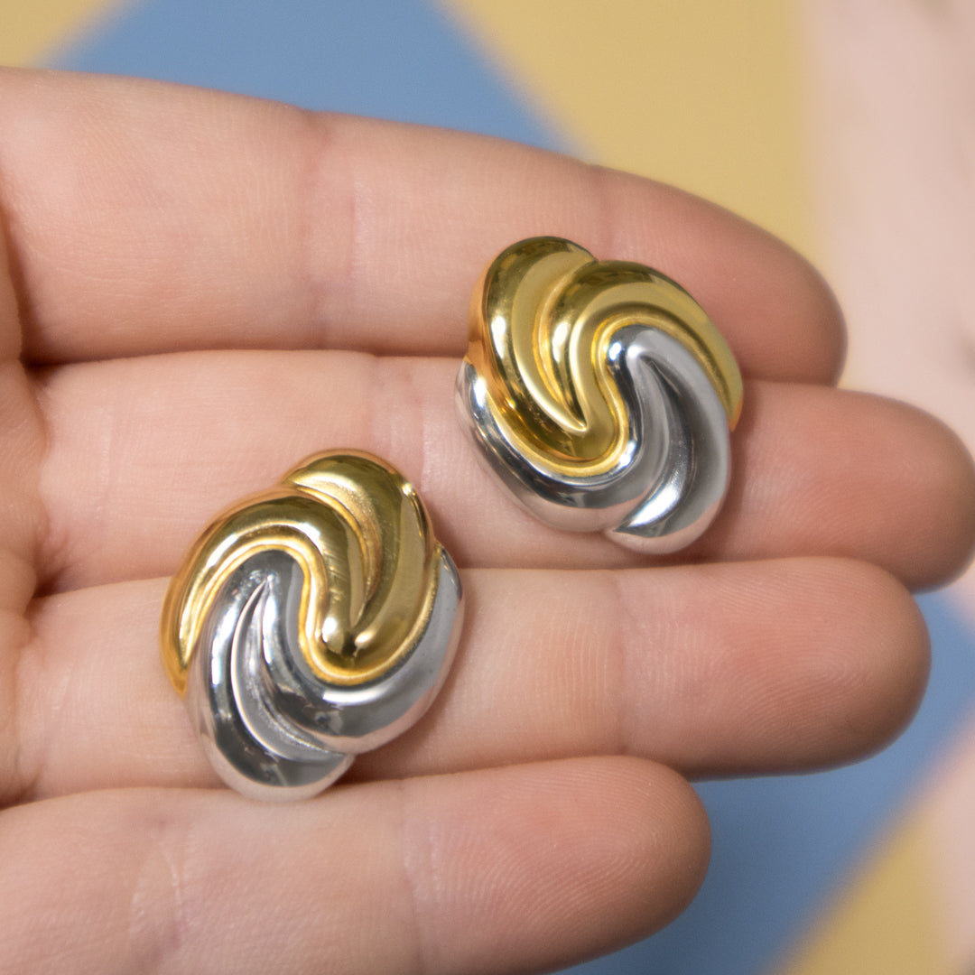 Mixed Metal Swirl Sculptural Stud Earrings