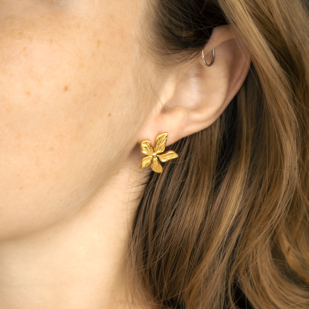 Gold Plated Flower Stud Earrings
