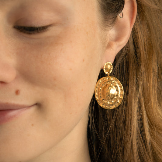 Statement Hammered Disc Earrings Gold Plated