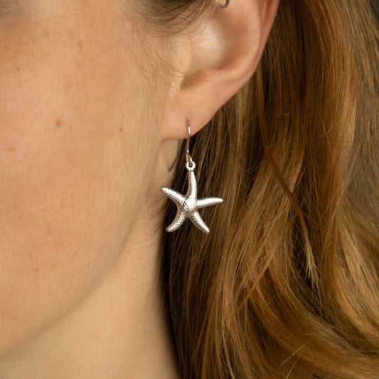 Silver Tone Starfish Drop Earrings