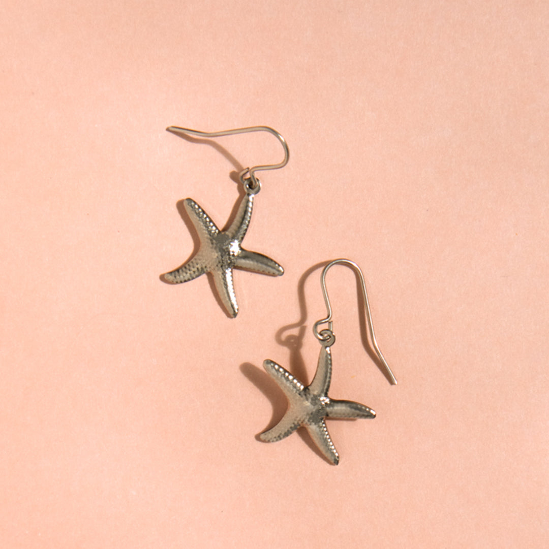 Silver Tone Starfish Drop Earrings
