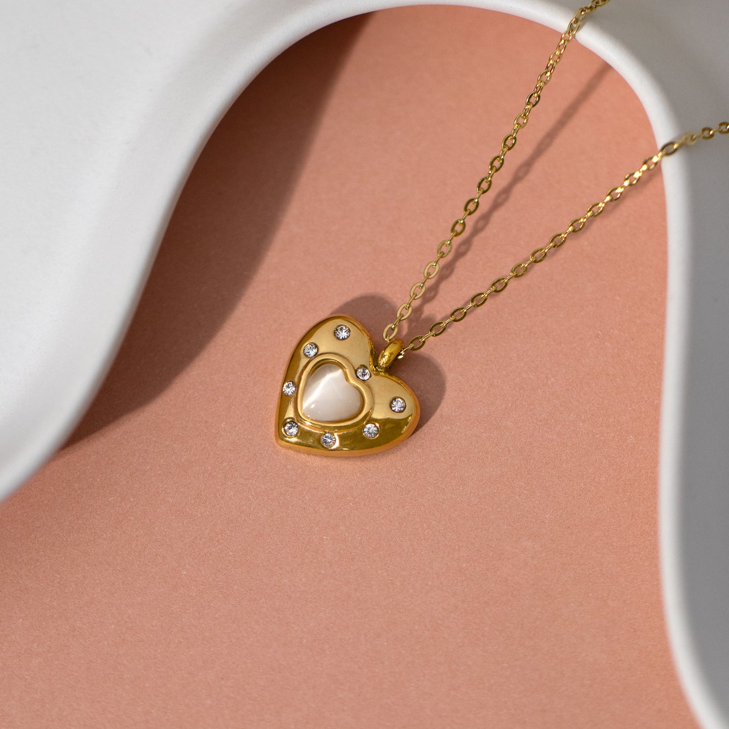 Non Tarnish Opaque Stone And Zircon Heart Necklace