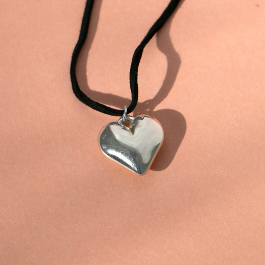 Puff Heart Cord Bow Necklace