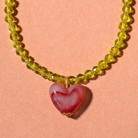 Pistachio and Raspberry Heart Gelato Necklace