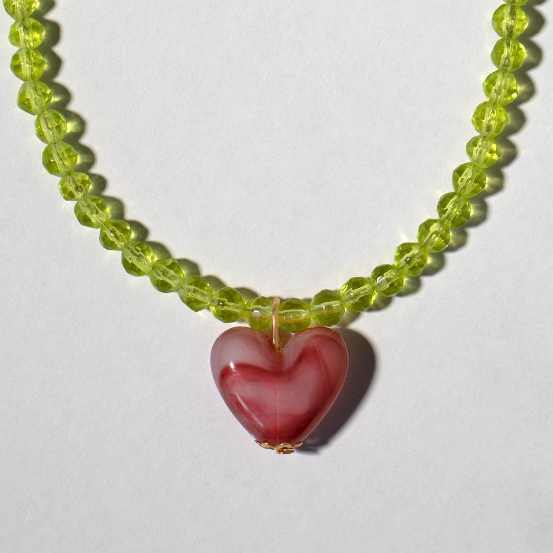Pistachio and Raspberry Heart Gelato Necklace