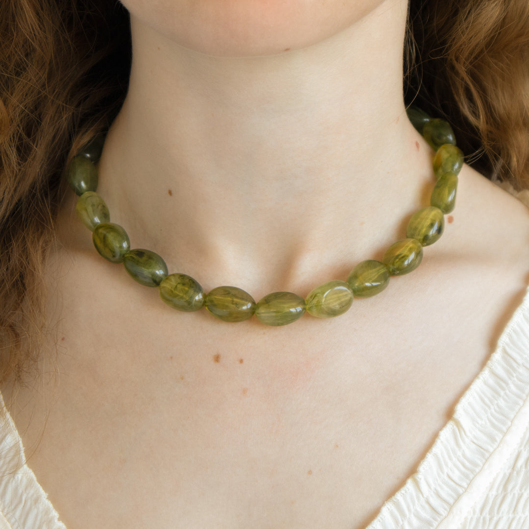 Olive Green Chunky Bead Necklace