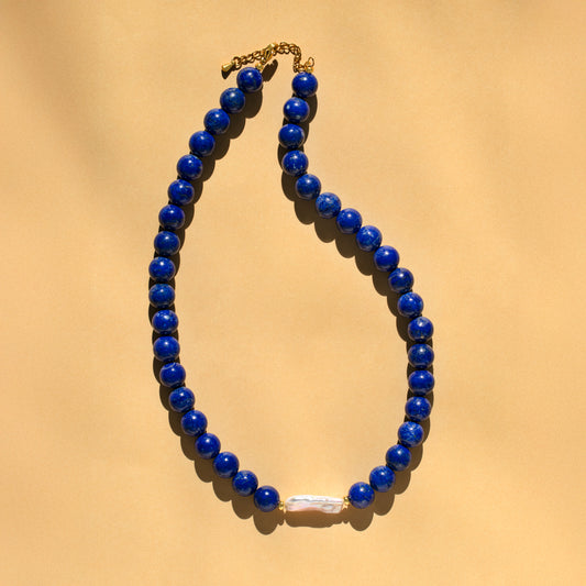 Lapis Lazuli And Keshi Pearl Necklace