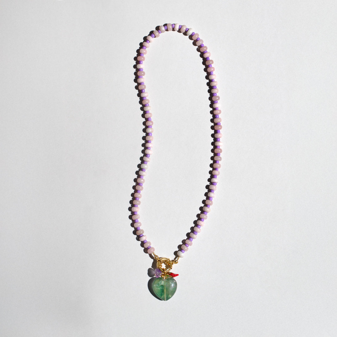 Pink And Purple Gingham Gemstone Necklace