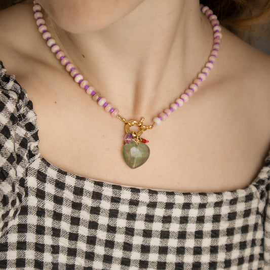 Pink And Purple Gingham Gemstone Necklace