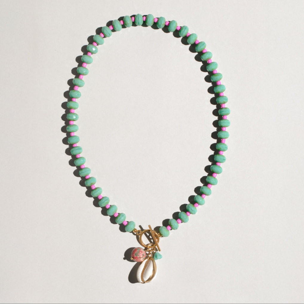 Turquoise And Pink Gingham Necklace