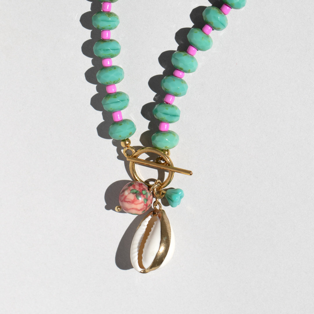 Turquoise And Pink Gingham Necklace