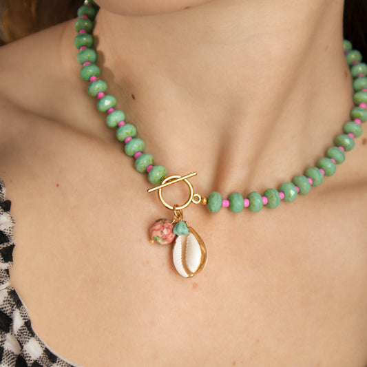 Turquoise And Pink Gingham Necklace