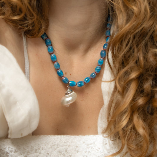 Ceramic Beads and Shell Necklace
