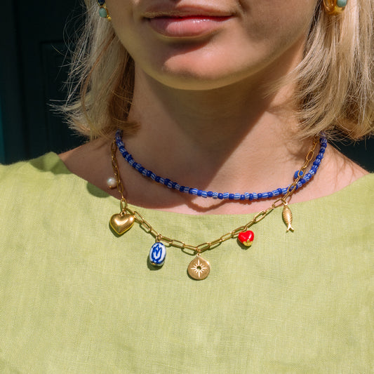 Goldfish and Hearts Charm Necklace