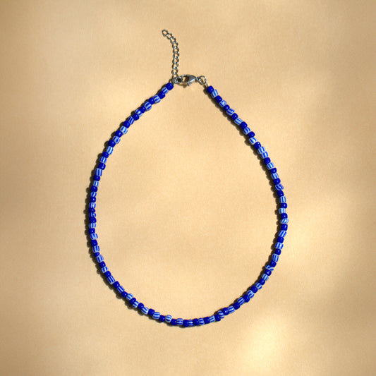 Blue Stripe Bead Necklace