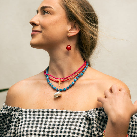 Blue and Red Bead and Sea Charms Necklace Set of 3