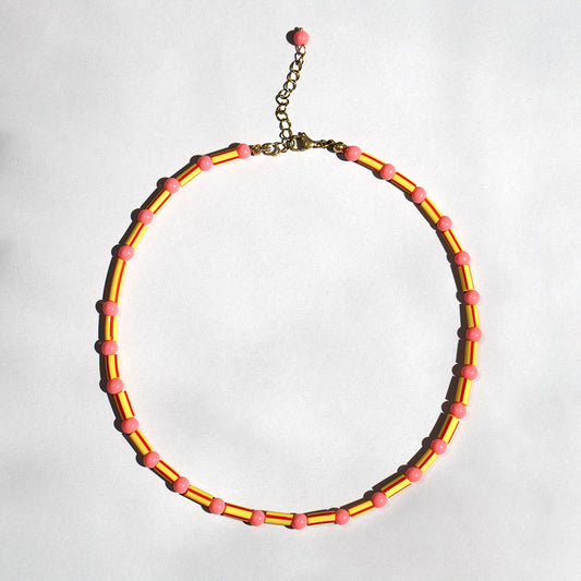 Candy Stripe Yellow  and Pink Bead Necklace