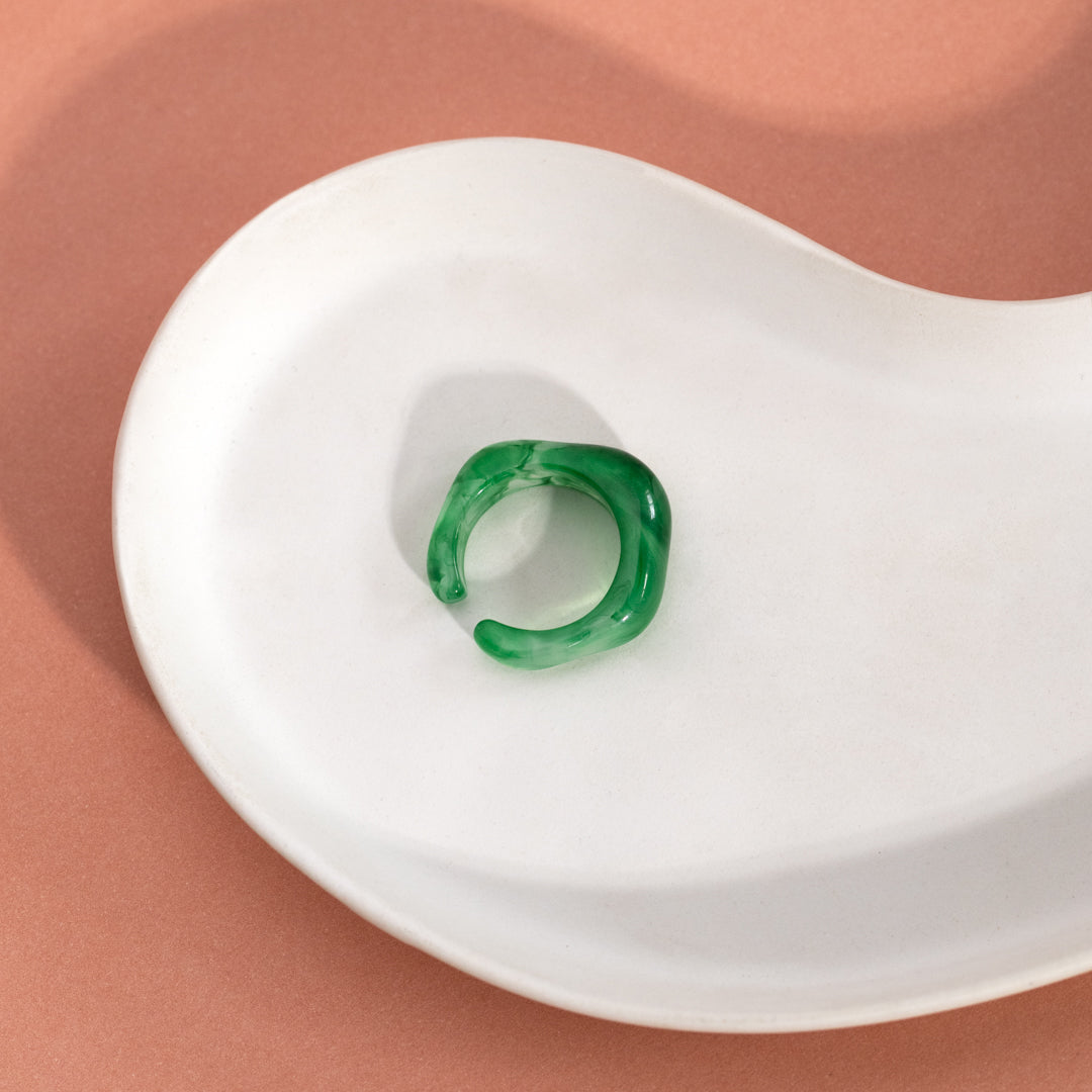 Green Geometric Resin Open Ring