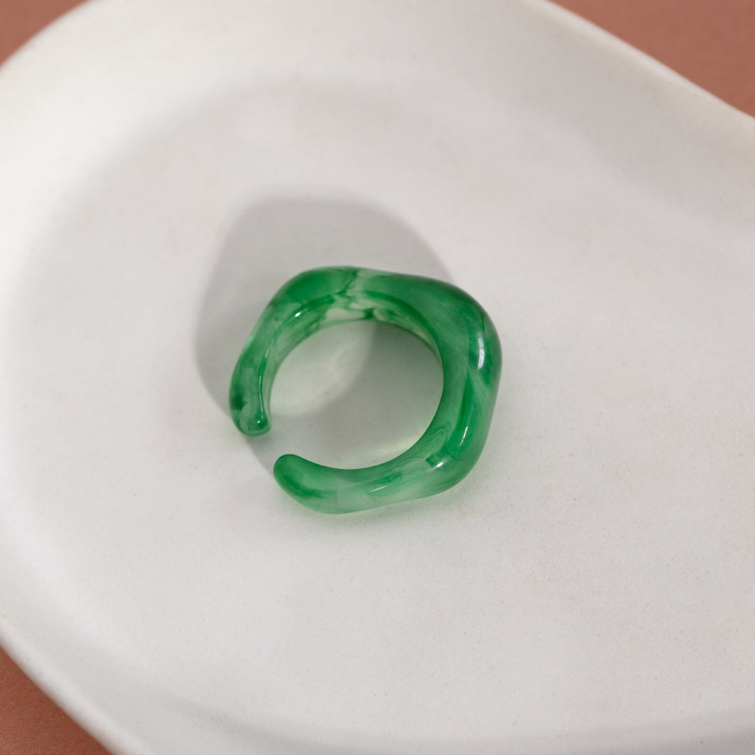 Green Geometric Resin Open Ring