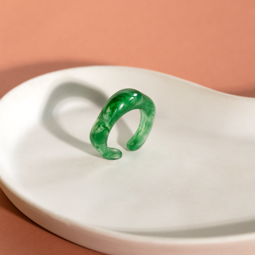 Green Geometric Resin Open Ring