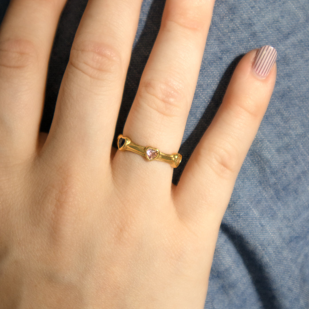 Colourful Hearts Waterproof Gold Open Ring