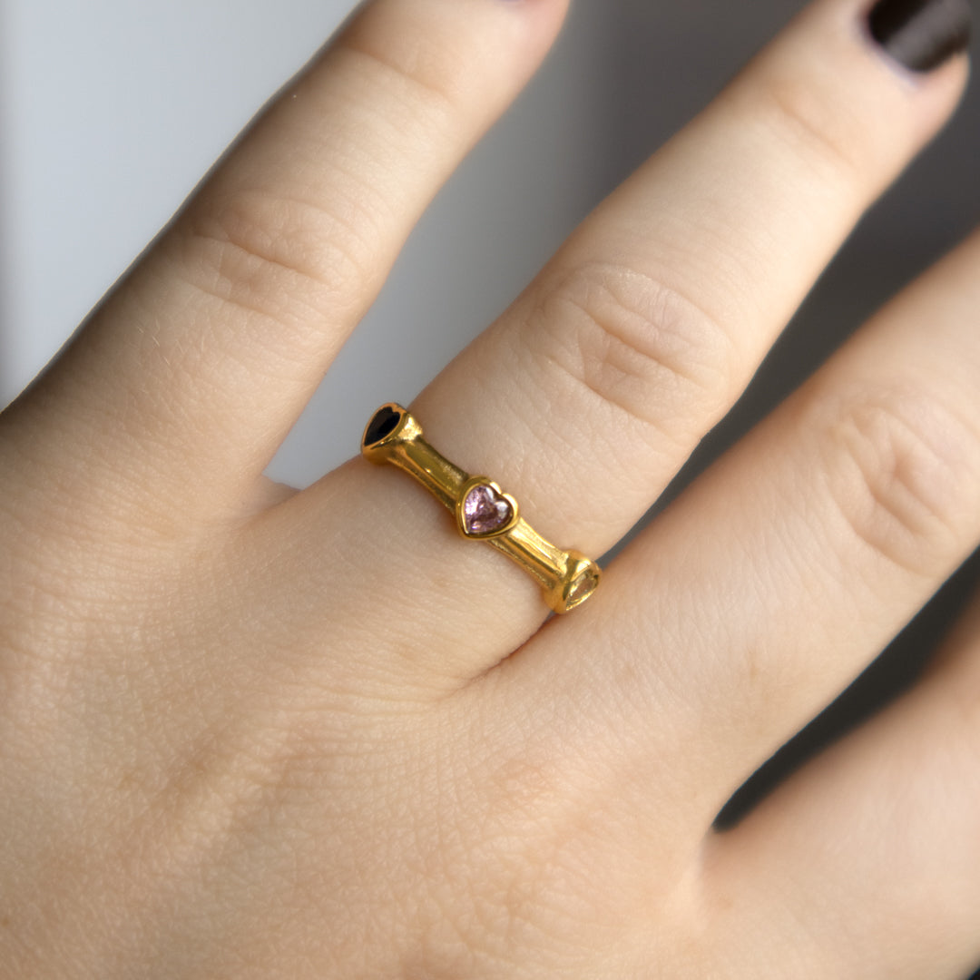 Colourful Hearts Waterproof Gold Open Ring
