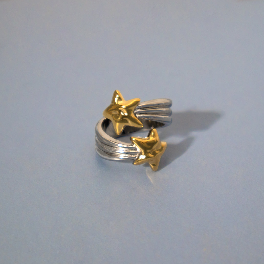 Mixed Metal Chunky Stars Crossover Ring