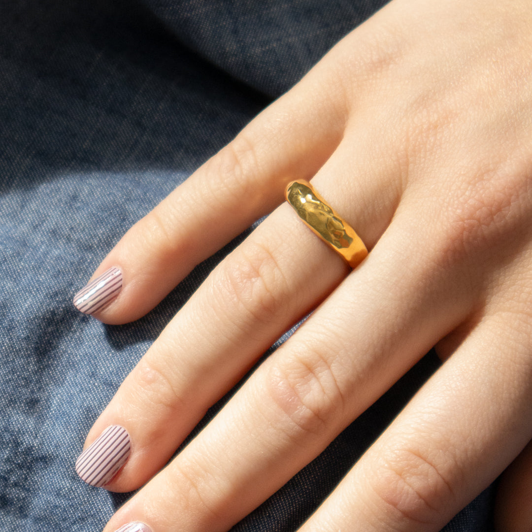 Molten Textured Gold Waterproof Ring