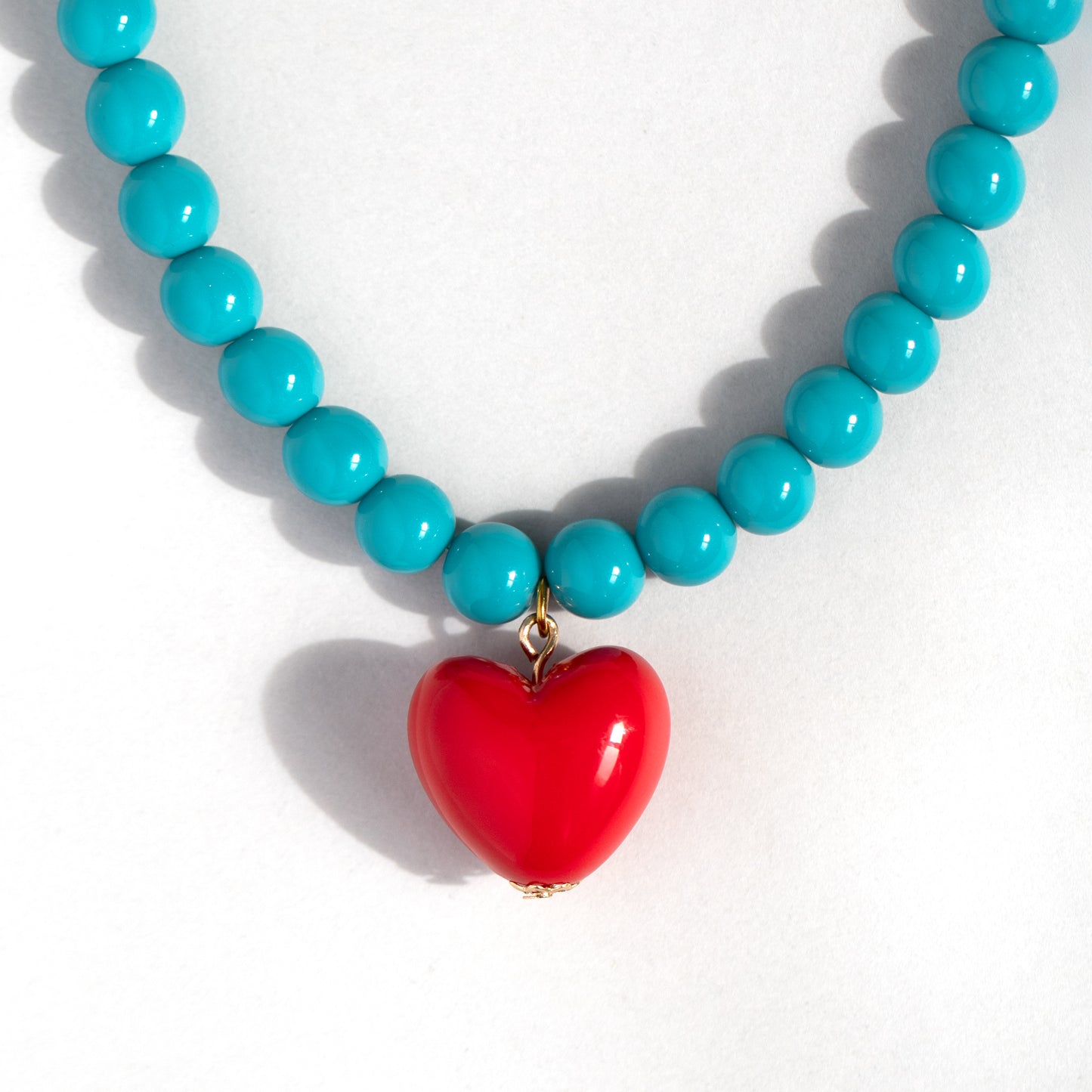Turquoise Bead And Red Heart Necklace