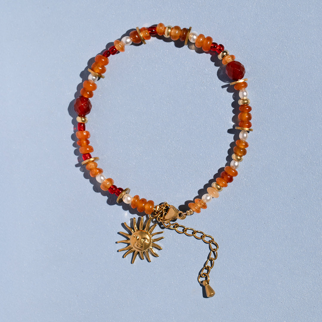 Carnelian Gemstone Bead And Sun Charm Bracelet