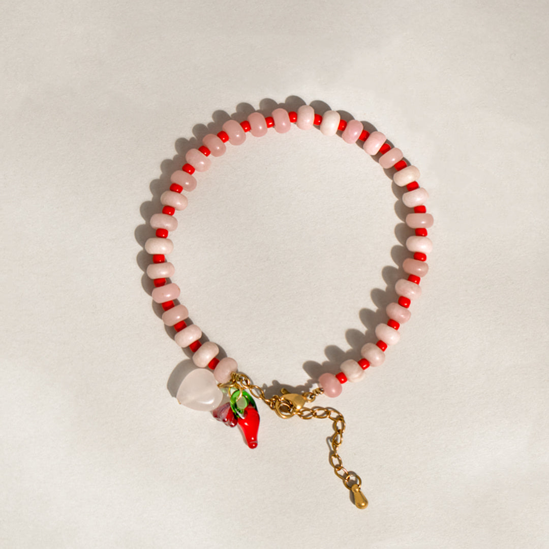 Gemstone Rose Quartz Heart Gingham Bracelet