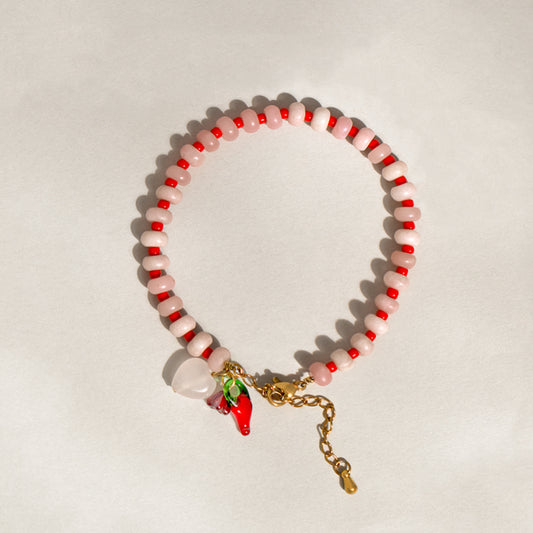 Gemstone Rose Quartz Heart Gingham Bracelet