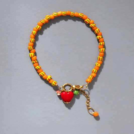 Orange Candy Stripe Beads Charm Bracelet