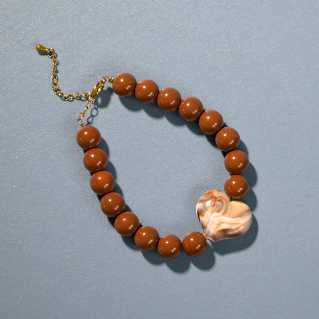 Mocca Bead and Cream Heart Bracelet