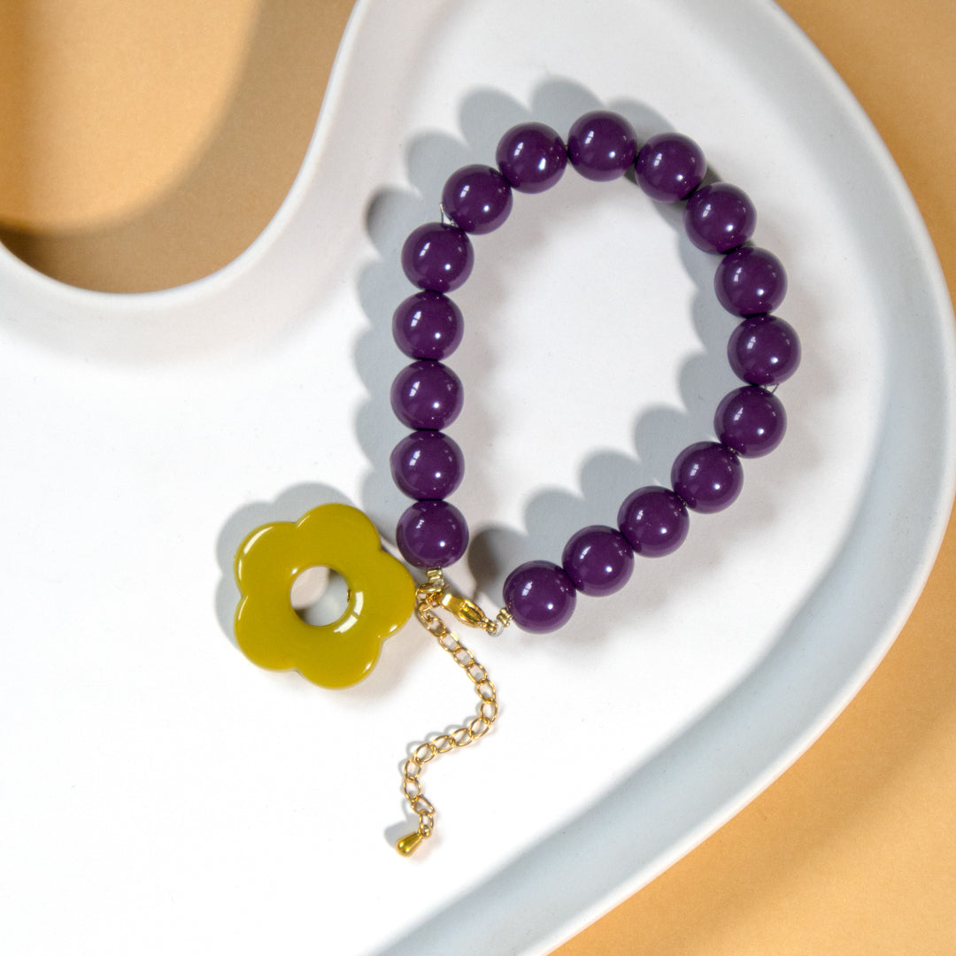 Aubergine Bead and Olive Flower Bracelet