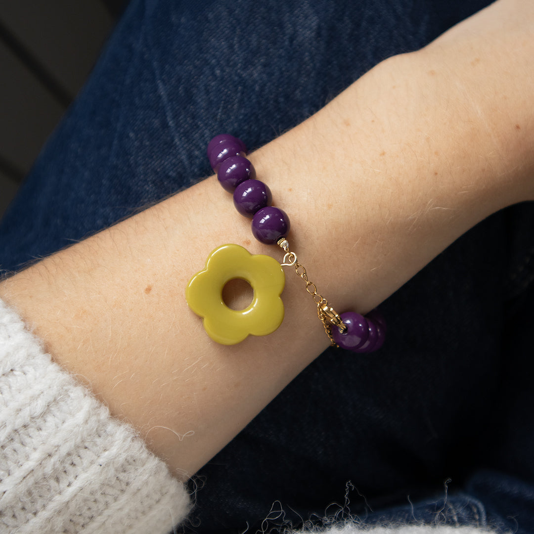 Aubergine Bead and Olive Flower Bracelet