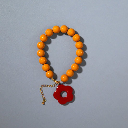 Mustard and Cranberry Flower Bracelet