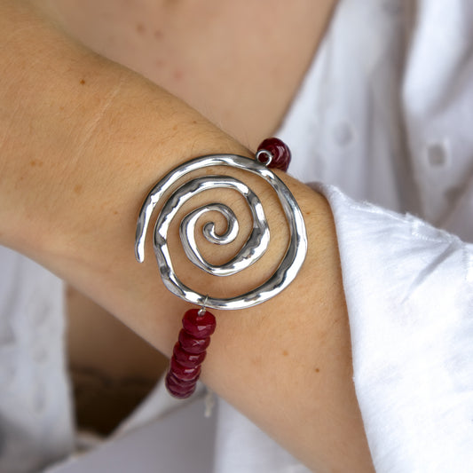 Red Gemstone and Spiral Bracelet