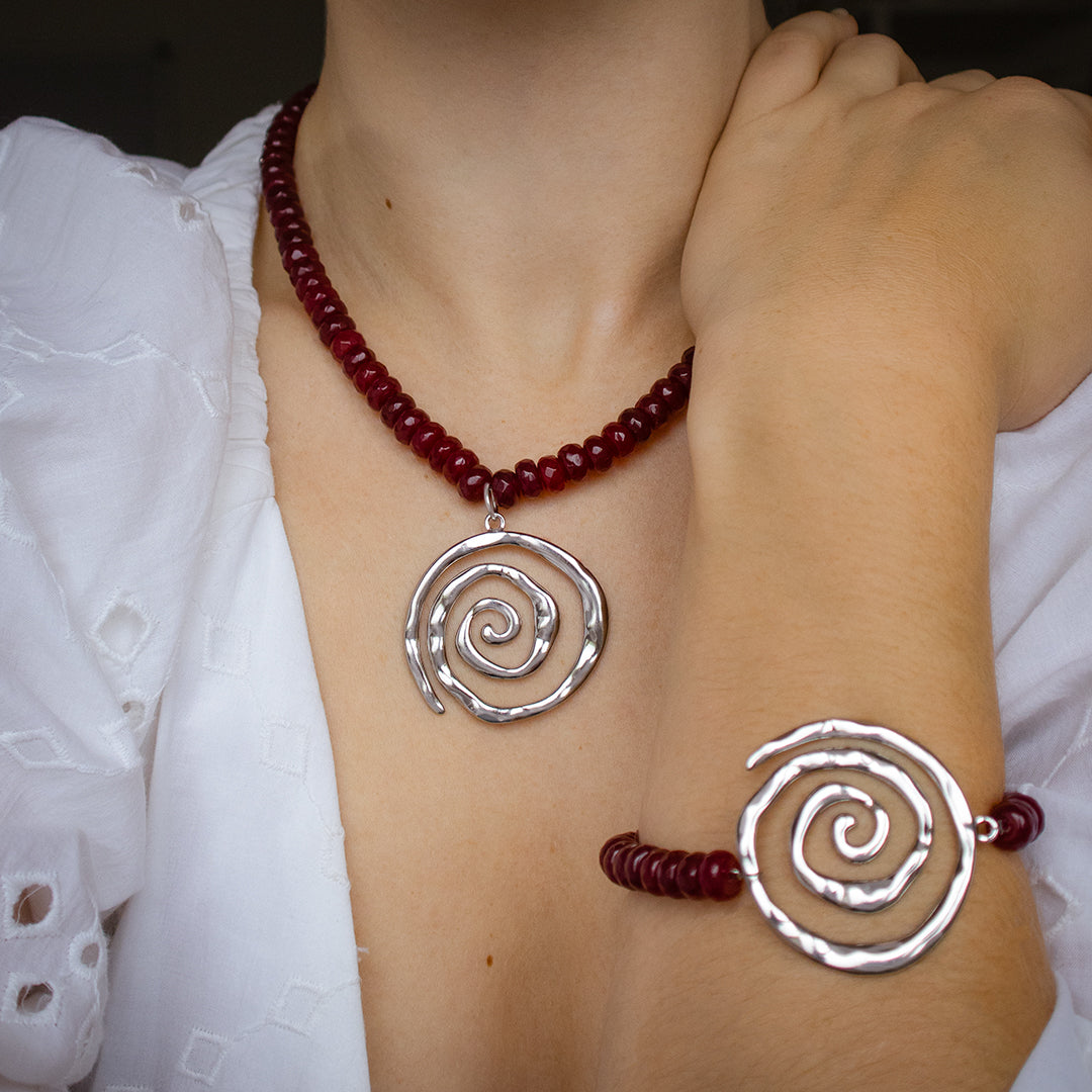 Red Gemstone and Spiral Bracelet