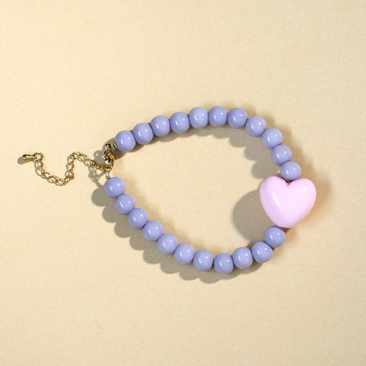 Pastel Purple Bead and Pink Heart Bracelet