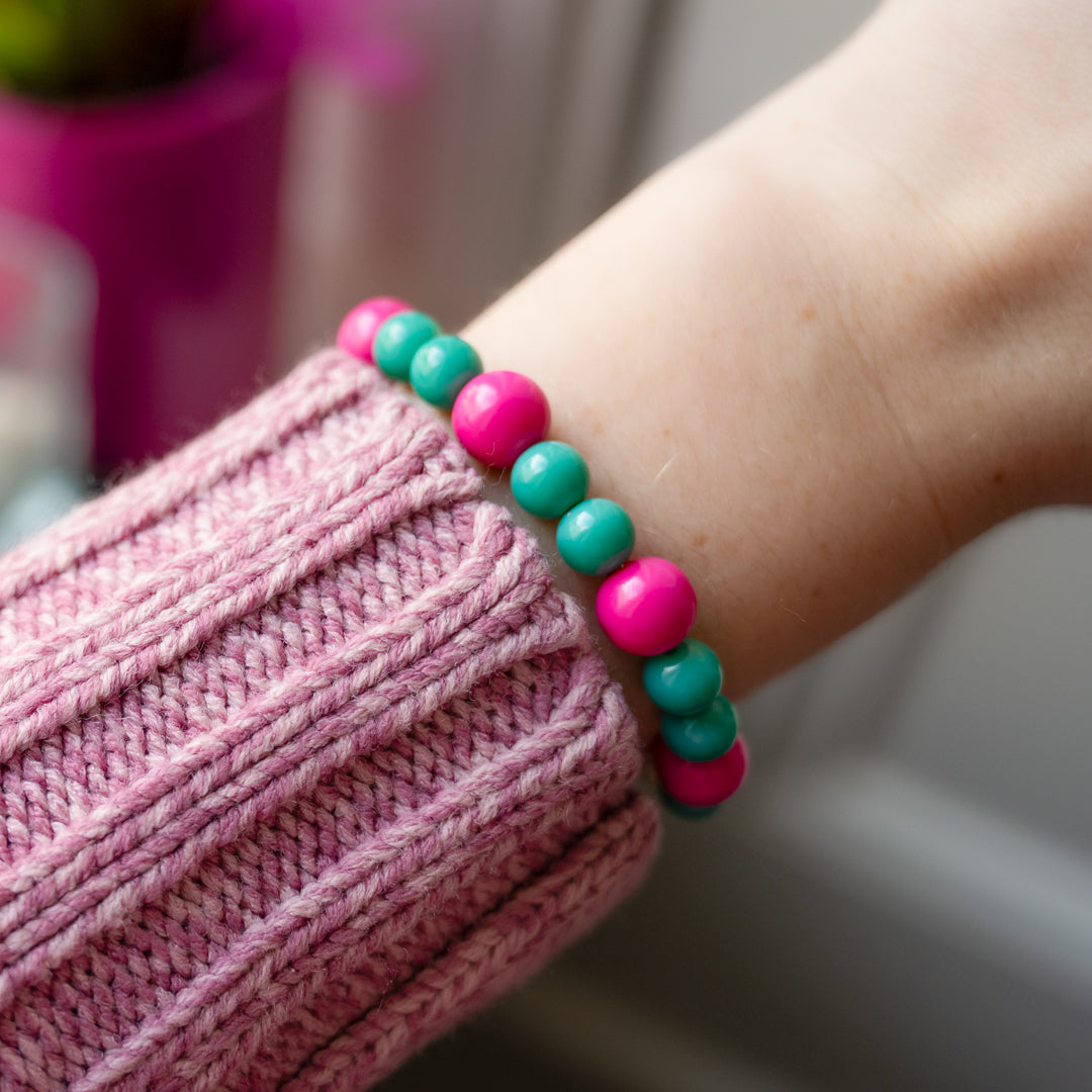 Chunky Green and Pink Bubble Bead Necklace