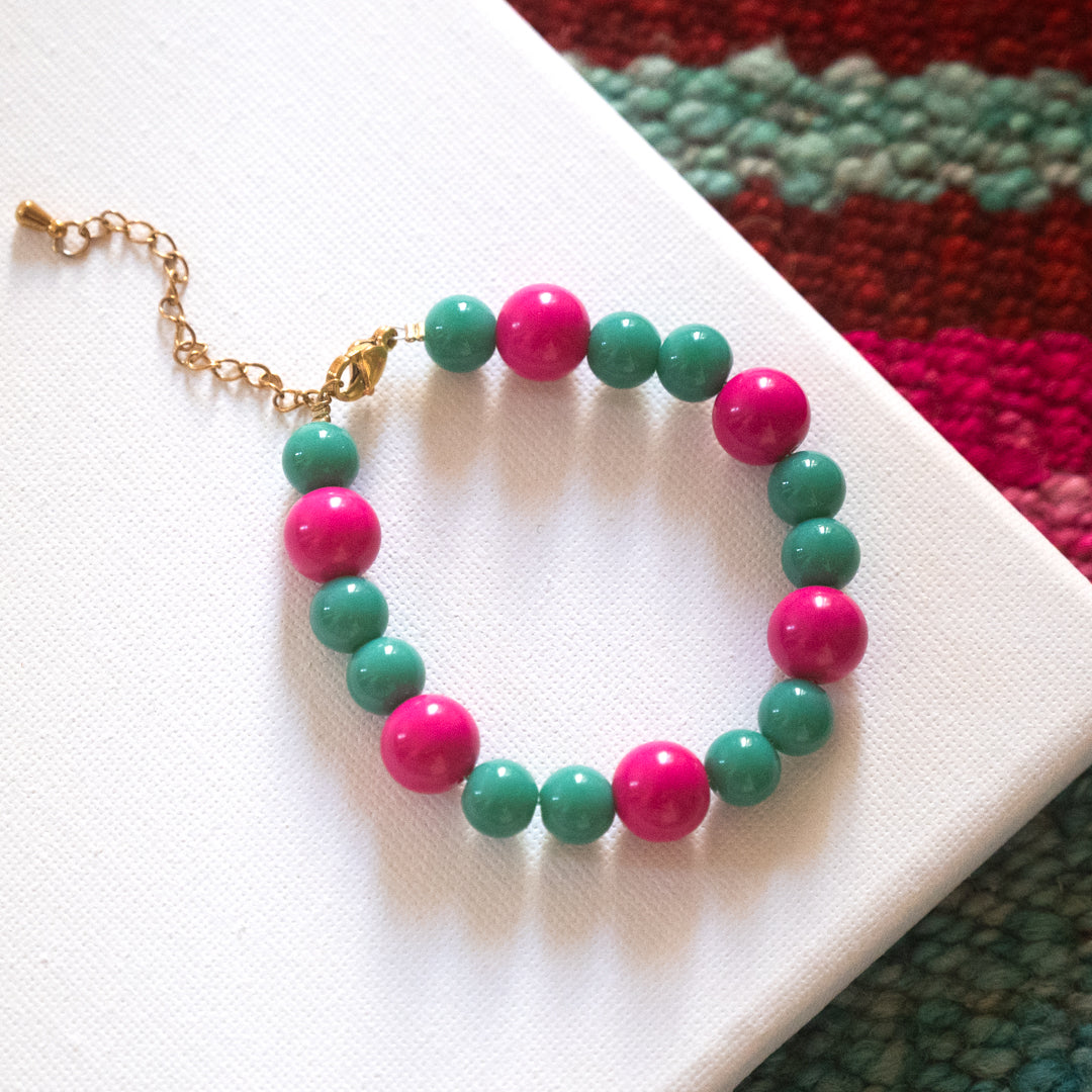 Chunky Green and Pink Bubble Bead Necklace