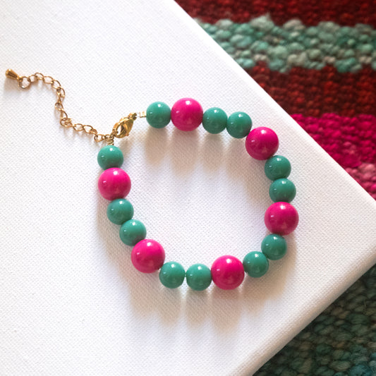 Chunky Green and Pink Bead Bracelet