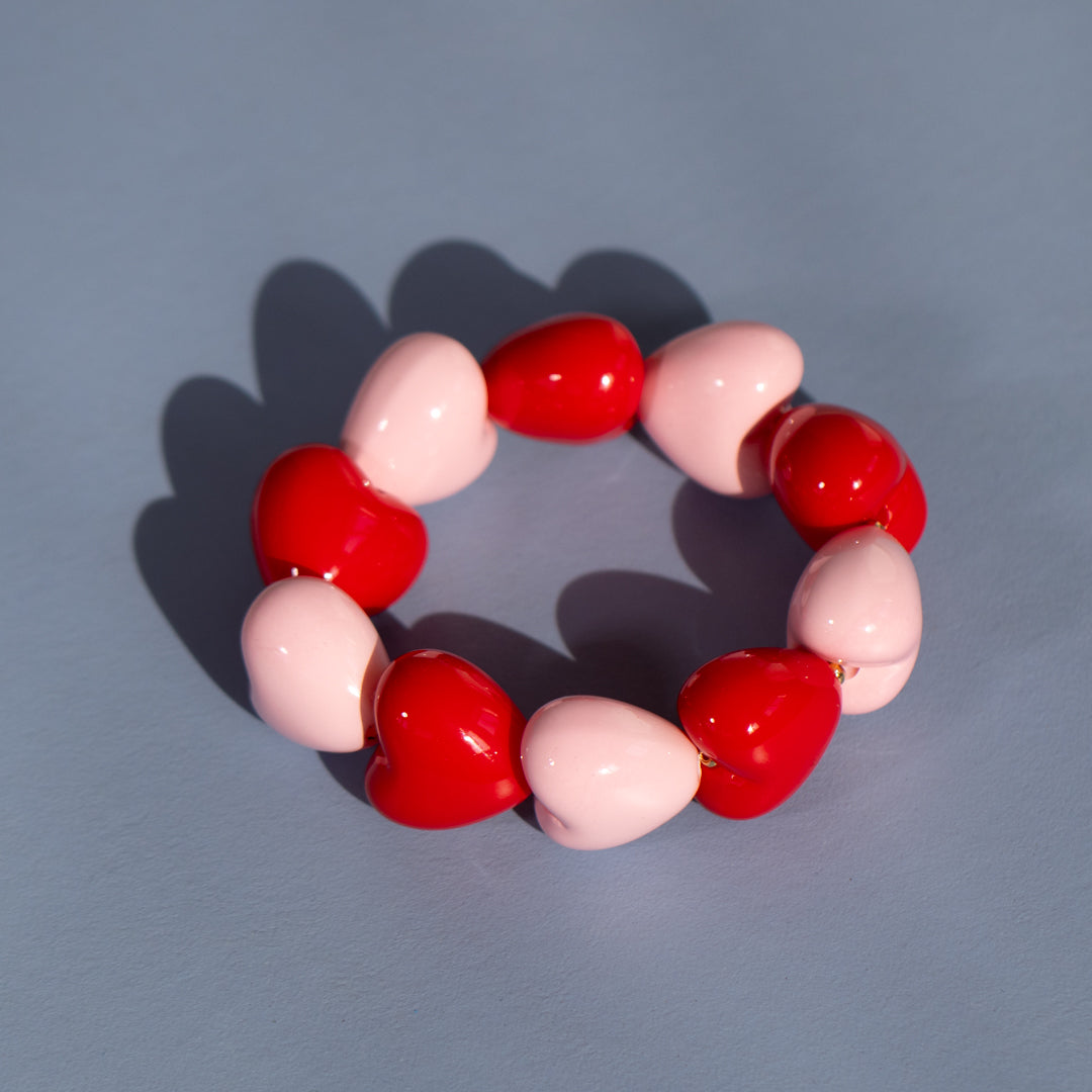 Red & Pink Puff Heart Stretch Bracelet
