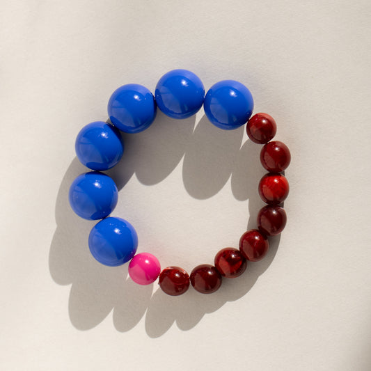 Chunky Blue and Red Bead Stretch Bracelet