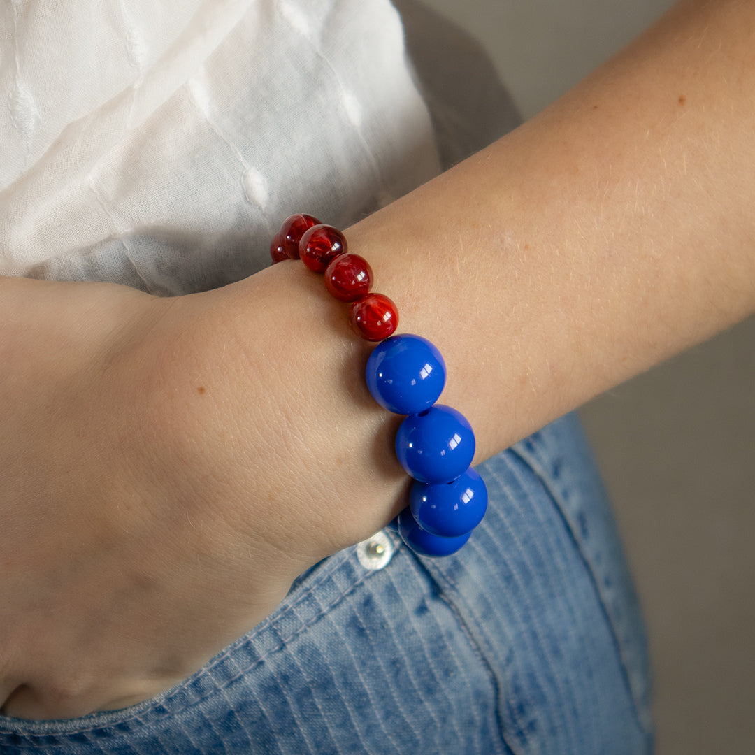 Chunky Blue and Red Bead Stretch Bracelet