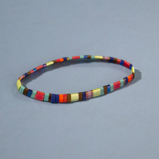 Rainbow Tile Bead Stretch Bead Bracelet