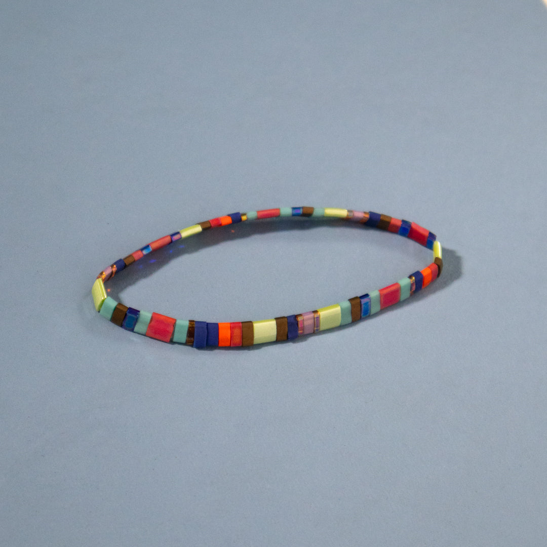 Rainbow Tile Bead Stretch Bead Bracelet